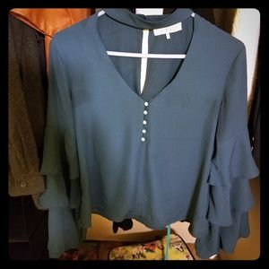 Teal Blue choker collar with ruffled sleeves